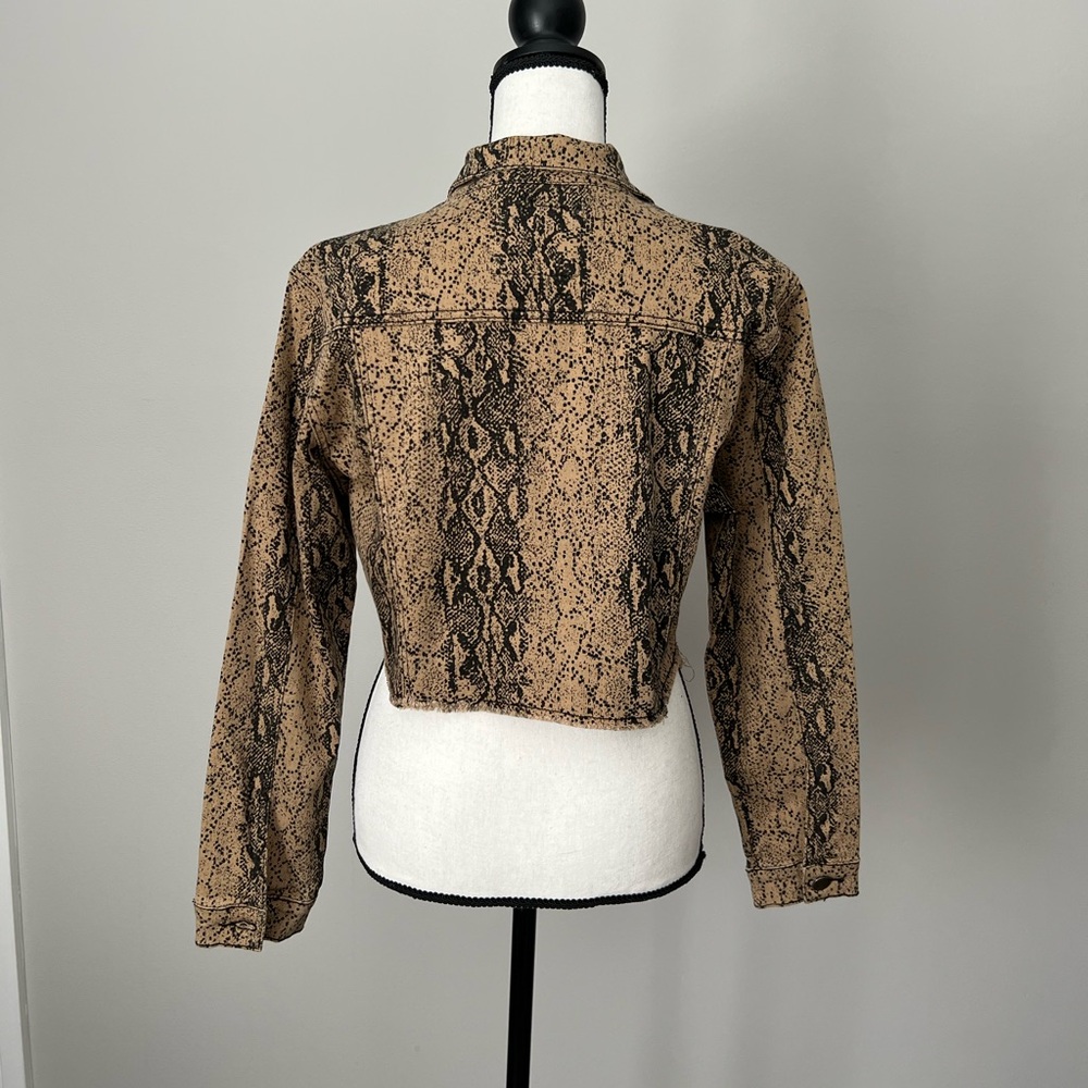 Skirt & Jacket Set Brown Snake Print Tan Denim Stretch - Picture 6 of 8
